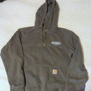 Carhartt Hoodie M Loose Sweatshirt Rain Defender Gray Distressed Outback Logo
